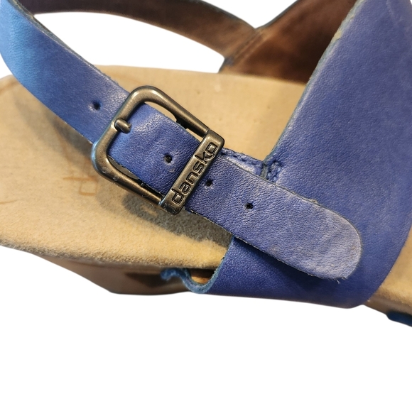 Dansko Women’s 36 Blue Leather Thea Strappy Heeled Clog Sandals - Picture 6 of 9